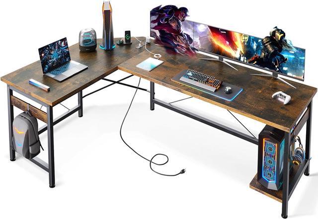 Coleshome 66 L Shaped Gaming Desk with Outlet L Shaped Desk with CPU Stand Corner Computer Desk Home Office Desk Writing Desk Vintage Newegg