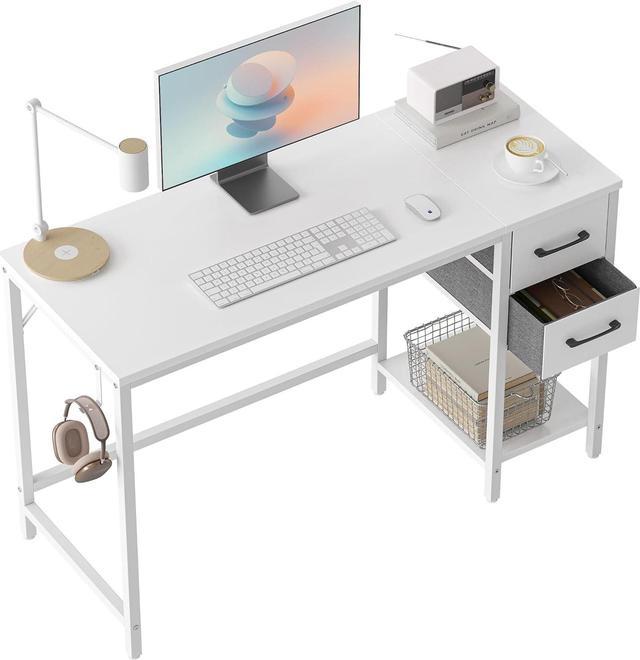 Cubicubi Computer Home Office Desk with 2 Drawers 40 inch Small White Desk Study Writing Table Modern Simple PC Desk White
