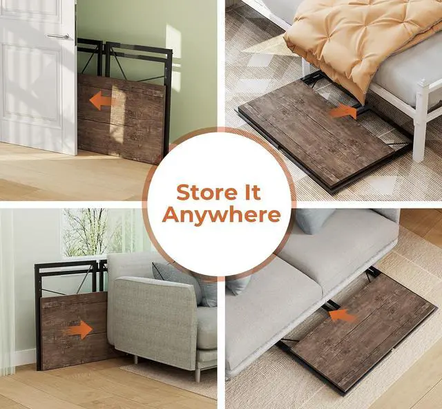 Alt view image 5 of 7 - Coavas Folding Desk No Assembly Required, 39.4 inch Writing Computer Desk Space Saving Foldable Table Simple Home Office Desk,Brown