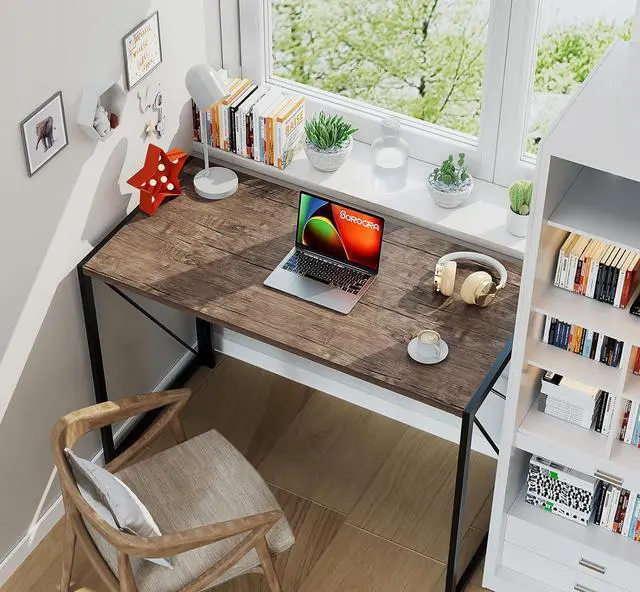 Alt view image 6 of 7 - Coavas Folding Desk No Assembly Required, 39.4 inch Writing Computer Desk Space Saving Foldable Table Simple Home Office Desk,Brown