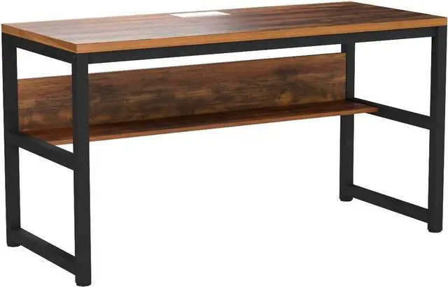 Alt view image 5 of 7 - TOPSKY Computer Desk with Bookshelf/Metal Hole Cable Cover 1.18" Thick Desk (55", Rustic Brown)