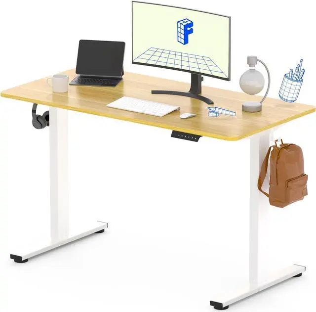 Main image of FLEXISPOT EN1 Whole-Piece Standing Desk, 48 x 24 Inches Height Adjustable Desk Stand up Desk Home Office Table for Computer Laptop (White Frame + Maple Desktop)