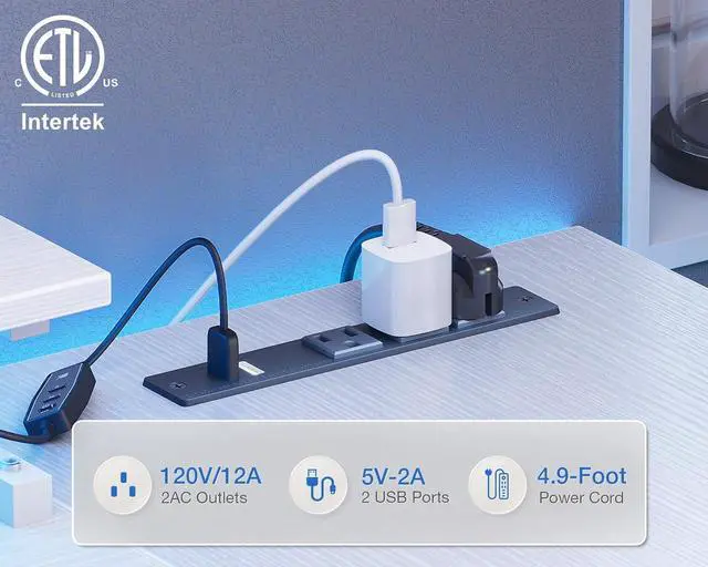 Alt view image 4 of 7 - ODK 48 Inch Gaming Desk with USB Charging Ports and LED Lights, Reversible L Shaped Computer Desk with Storage Shelves & Monitor Stand, Corner Home Office Desk Table with Power Outlets, White