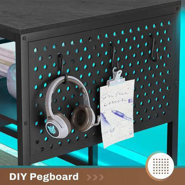 Alt view image 7 of 7 - SEDETA L Shaped Gaming Desk, Convertible 96" Home Office Desk or Corner Desk, L Shaped Table with Power Outlets & LED Strip, Monitor Stand, Keyboard Tray, Pegboard and Storage Shelves, Grey
