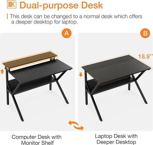 Alt view image 5 of 7 - ODK Small Computer Desk, 27.5 Inch, Compact Tiny Study Desk with Storage and Monitor Stand for Home Office, Small Spaces, Black