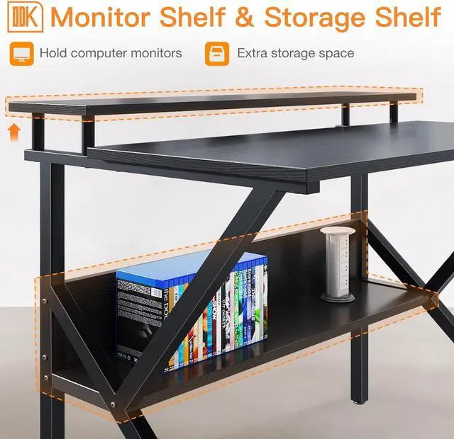 Alt view image 6 of 7 - ODK Small Computer Desk, 27.5 Inch, Compact Tiny Study Desk with Storage and Monitor Stand for Home Office, Small Spaces, Black