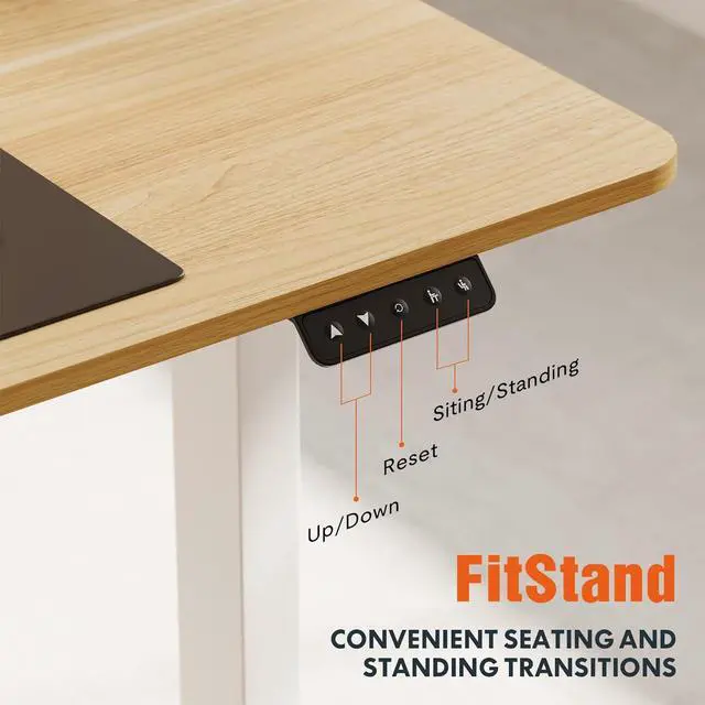 Alt view image 5 of 6 - FitStand Adjustable Stand Up Desk with Memory Preset, Standing Desk 55 x 24 Inch Electric Stand Up Desk Home Office Desk Computer Workstation Sit Stand Desk, Splice Maple Top + White Frame