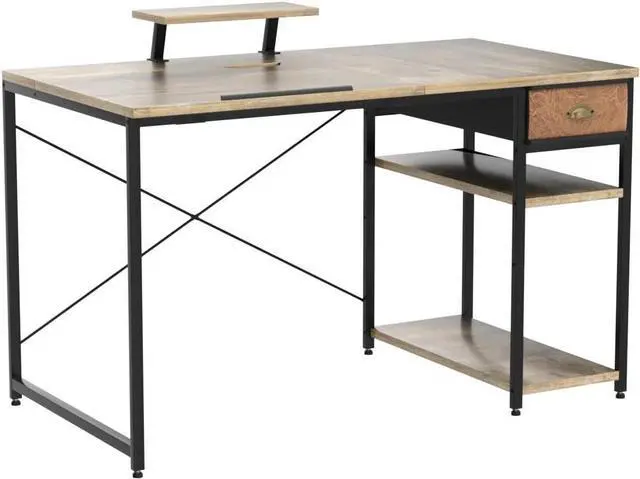 Alt view image 5 of 7 - X-cosrack Computer Desk with Storage Shelves Drawer, 43 Home Office Desk with Monitor Stand, Adjustable & Tiltable Draft Drawing Table Writing Study Workstation for Home Office Artist