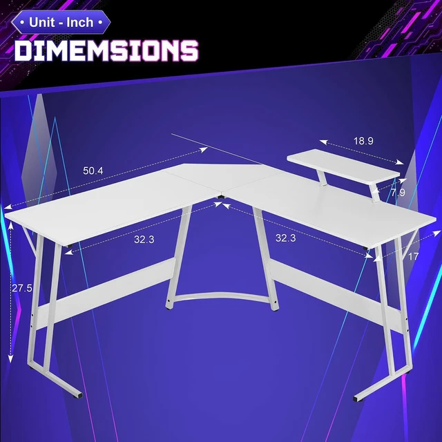 Alt view image 2 of 7 - NChanmar L Shaped Gaming Desk with Monitor Riser Stand, Home Office Corner Desk for Studying, Working and Gaming, Large Desktop, White