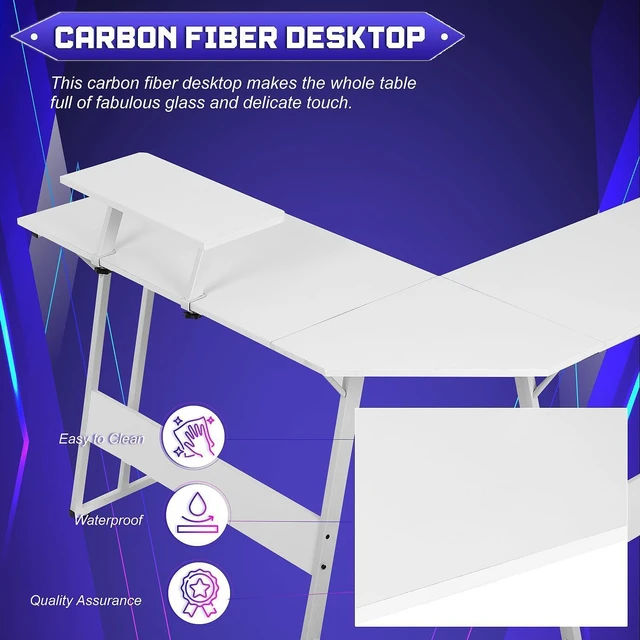 Alt view image 4 of 7 - NChanmar L Shaped Gaming Desk with Monitor Riser Stand, Home Office Corner Desk for Studying, Working and Gaming, Large Desktop, White