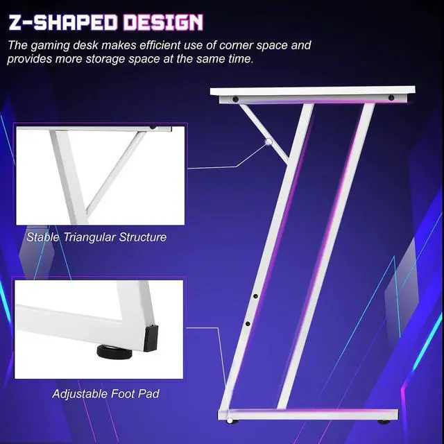 Alt view image 5 of 7 - NChanmar L Shaped Gaming Desk with Monitor Riser Stand, Home Office Corner Desk for Studying, Working and Gaming, Large Desktop, White