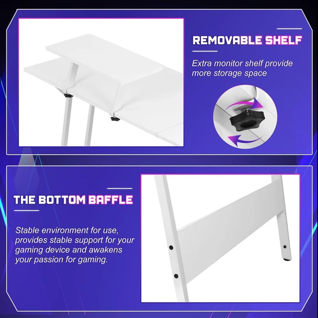 Alt view image 6 of 7 - NChanmar L Shaped Gaming Desk with Monitor Riser Stand, Home Office Corner Desk for Studying, Working and Gaming, Large Desktop, White