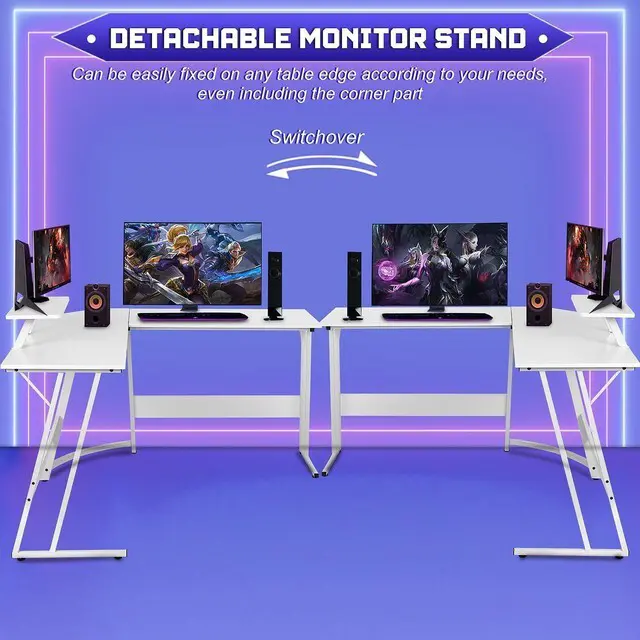 Alt view image 7 of 7 - NChanmar L Shaped Gaming Desk with Monitor Riser Stand, Home Office Corner Desk for Studying, Working and Gaming, Large Desktop, White