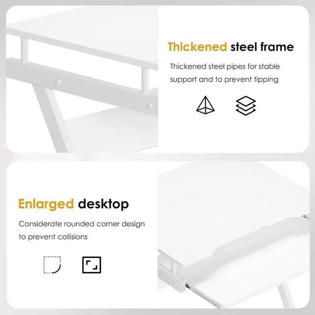 Alt view image 7 of 7 - Need Rolling Computer Desk Mobile Desk Laptop Stand Desk with Sliding Keyboard for Home Office,23.6 Inches White DX-8110WT-ND