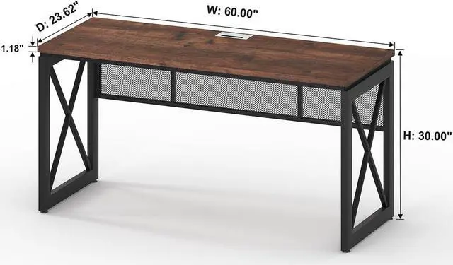 Alt view image 2 of 7 - BON AUGURE 60 Inch Computer Desk for Home Office, Industrial Metal Wood Desk, Farmhouse Large Writing Desk, Modern Sturdy Gaming Desk (Rustic Oak)