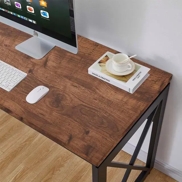 Alt view image 3 of 7 - BON AUGURE 60 Inch Computer Desk for Home Office, Industrial Metal Wood Desk, Farmhouse Large Writing Desk, Modern Sturdy Gaming Desk (Rustic Oak)