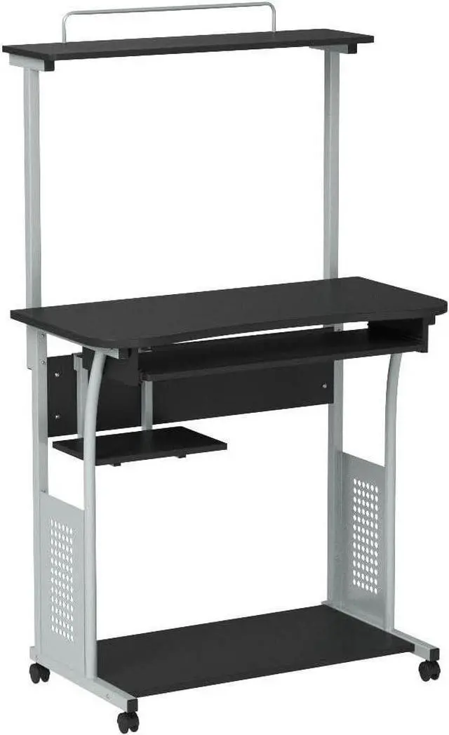 Alt view image 4 of 7 - Topeakmart 3 Tier Computer Desk with Printer Shelf and Keyboard Tray, Home Office Desk Computer Workstation Rolling Study PC Laptop Table for Small Spaces Black