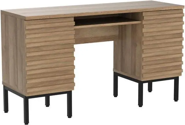 Alt view image 4 of 7 - mopio Norwin Executive Desk, Modern Industrial Farmhouse Desks for Home Office, with Sturdy Metal Legs, Fluted Panel Dual Cabinet