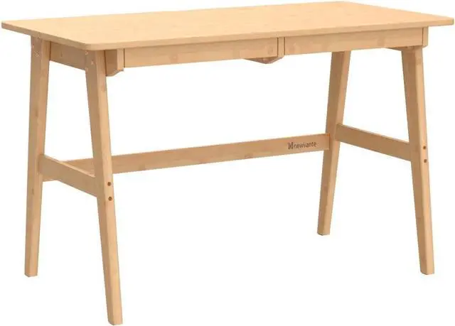 Alt view image 5 of 7 - Nnewvante Writing Computer Desk 46" Bamboo Home Office Table with 2 Drawers, Modern Furniture Simple Study Makeup Workstation