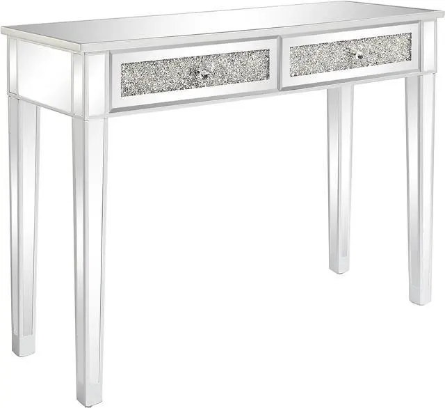 Alt view image 4 of 7 - Karl home Mirrored Desk with 2 Drawers Silver Console Table Mirror Sofa Table with Crystal Inlay Front for Living Room, Entryway, Foyer, 42 Inch