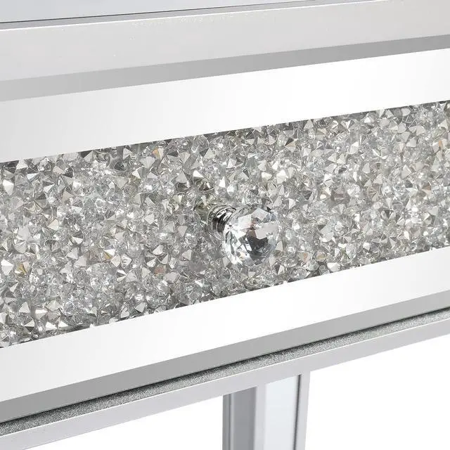 Alt view image 7 of 7 - Karl home Mirrored Desk with 2 Drawers Silver Console Table Mirror Sofa Table with Crystal Inlay Front for Living Room, Entryway, Foyer, 42 Inch