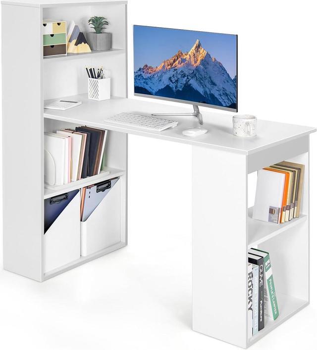 Main image of Giantex 48 Inch Computer Desk with Bookshelf, 3-in-1 Home Office Desk with 4-Tier Bookcase & CPU Stand, Space-Saving Reversible Writing Desk Work Table for Bedroom, Study Room, Office (White)