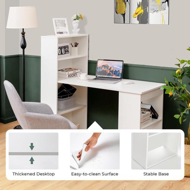 Alt view image 7 of 7 - Giantex 48 Inch Computer Desk with Bookshelf, 3-in-1 Home Office Desk with 4-Tier Bookcase & CPU Stand, Space-Saving Reversible Writing Desk Work Table for Bedroom, Study Room, Office (White)