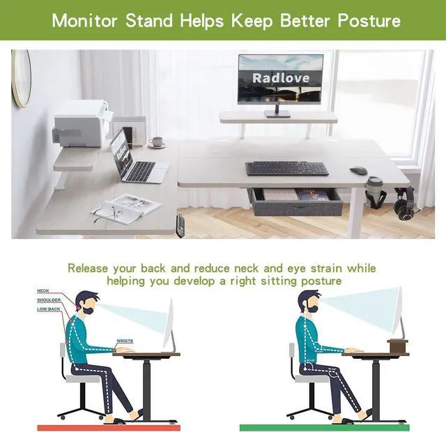 Alt view image 4 of 6 - Radlove 63-Inch Large Electric Height Adjustable Computer L-Shaped Desk with Memory Controller Corner Standing Desk Modern Workstation with Splice Board Ergonomic Desk (White Frame + Oak Top)