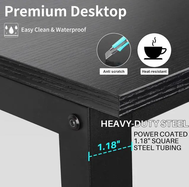 Alt view image 4 of 7 - Aquzee Computer Desk with Hutch and Bookshelf, 47 Inch Black Home Office Writing Desk with Storage Shelves, Gaming Table Easy Assemble and All Hardware and Tools Included