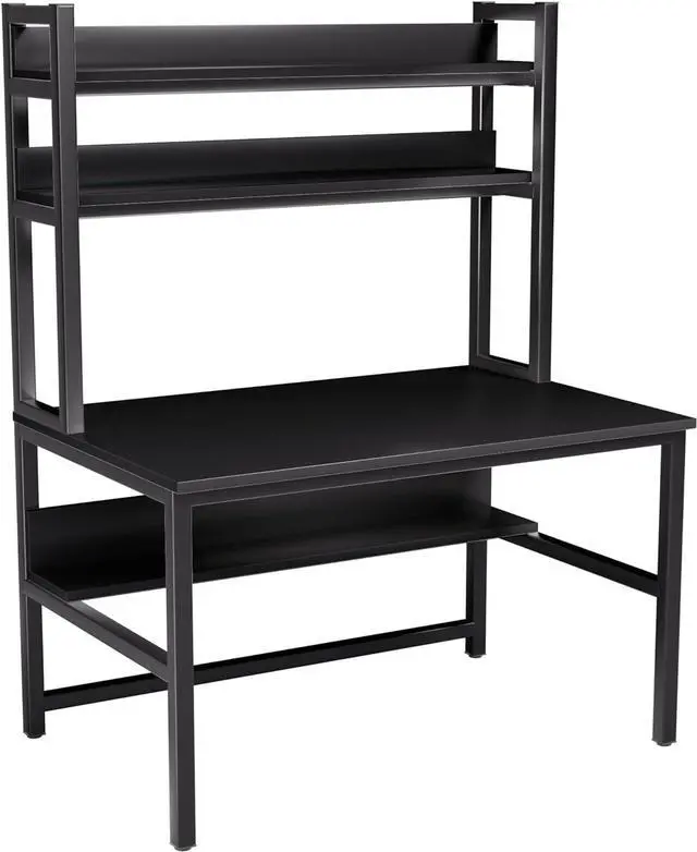 Alt view image 6 of 7 - Aquzee Computer Desk with Hutch and Bookshelf, 47 Inch Black Home Office Writing Desk with Storage Shelves, Gaming Table Easy Assemble and All Hardware and Tools Included