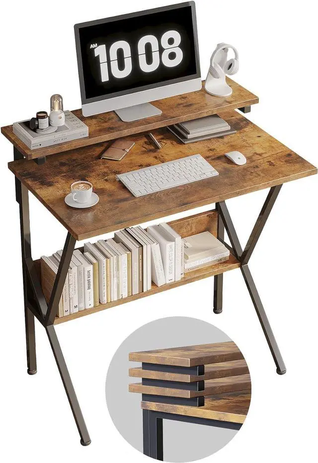 Main image of COTUBLR Small Desk, Small Computer Desk for Small Spaces, 27.5 Inch Computer Desk with Adjustable Monitor Stand, Compact Desk with Storage, Tiny Desk Study Desk for Bedroom Home Office, Rustic Brown
