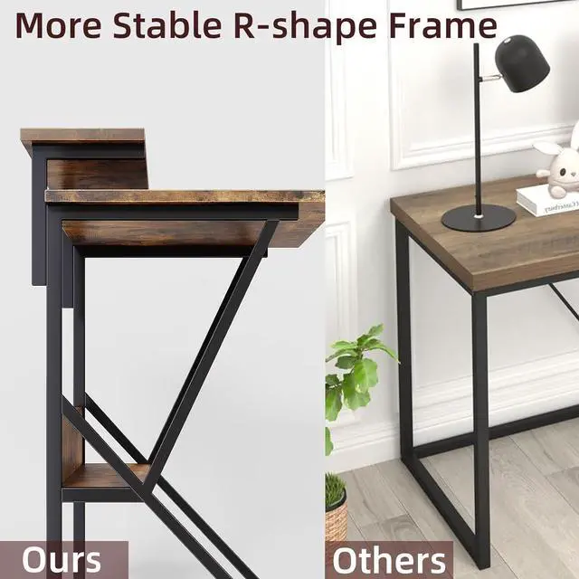 Alt view image 5 of 7 - COTUBLR Small Desk, Small Computer Desk for Small Spaces, 27.5 Inch Computer Desk with Adjustable Monitor Stand, Compact Desk with Storage, Tiny Desk Study Desk for Bedroom Home Office, Rustic Brown