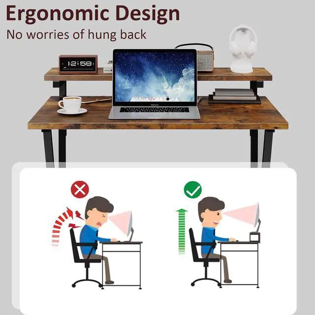 Alt view image 6 of 7 - COTUBLR Small Desk, Small Computer Desk for Small Spaces, 27.5 Inch Computer Desk with Adjustable Monitor Stand, Compact Desk with Storage, Tiny Desk Study Desk for Bedroom Home Office, Rustic Brown