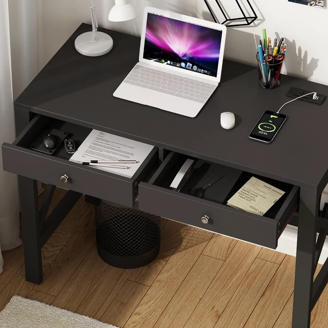 Alt view image 7 of 7 - ChooChoo 39.4 Inches Farmhouse Computer Desk with 2 Drawers