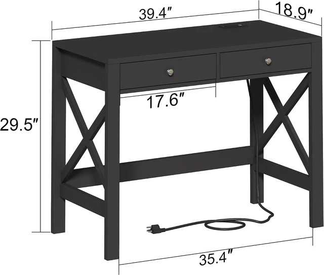 Alt view image 2 of 7 - ChooChoo 39.4 Inches Farmhouse Computer Desk with 2 Drawers
