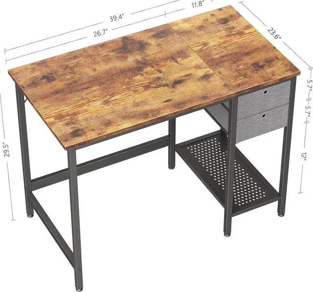 Alt view image 3 of 7 - Cubiker Computer Home Office Desk with Drawers, 40 Inch Small Desk Study Writing Table, Modern Simple PC Desk, Rustic Brown