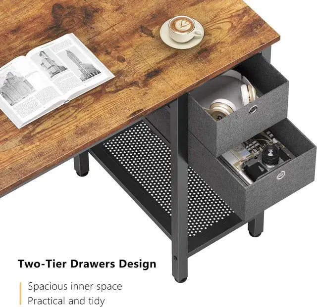 Alt view image 6 of 7 - Cubiker Computer Home Office Desk with Drawers, 40 Inch Small Desk Study Writing Table, Modern Simple PC Desk, Rustic Brown