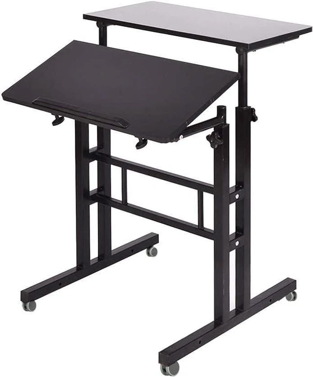 Main image of soges Adjustable Stand Up Computer Desk on Wheels Black