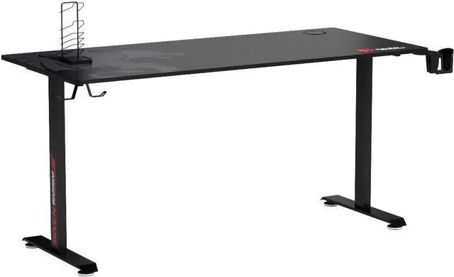 Alt view image 5 of 7 - Gaming Desk 60 INCH, T- Shaped Carbon Fiber Surface Computer Desk with Full Mouse Pad, Ergonomic E-Sport Style Gamer Desk with Double Headphone Hook, USB Gaming Rack, Cup Holder