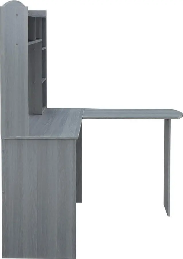 Alt view image 7 of 7 - Modern L-Shaped Computer Desk with Hutch and Bookshelves, Home Office Desk, Gray