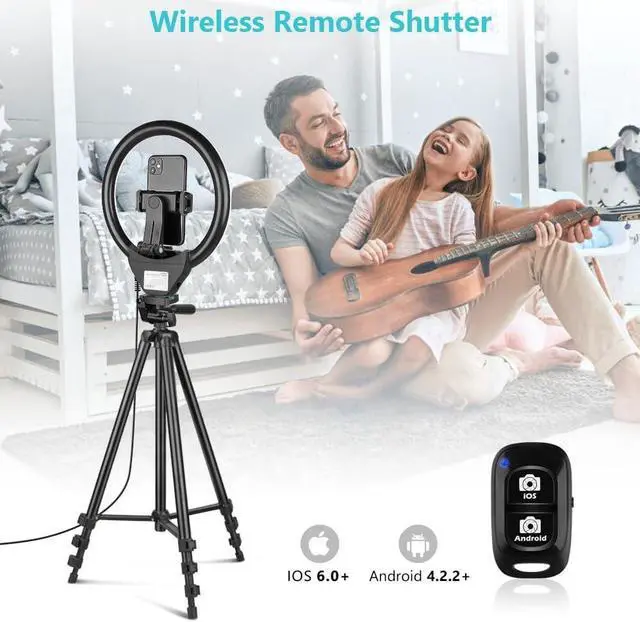 Alt view image 2 of 6 - Sensyne 10'' Ring Light with 50'' Extendable Tripod Stand, LED Circle Lights with Phone Holder for Live Stream/Makeup/YouTube Video/TikTok, Compatible with All Phones