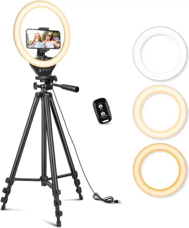 Main image of Sensyne 10'' Ring Light with 50'' Extendable Tripod Stand, LED Circle Lights with Phone Holder for Live Stream/Makeup/YouTube Video/TikTok, Compatible with All Phones