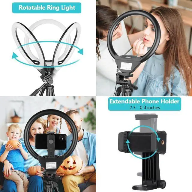 Alt view image 4 of 6 - Sensyne 10'' Ring Light with 50'' Extendable Tripod Stand, LED Circle Lights with Phone Holder for Live Stream/Makeup/YouTube Video/TikTok, Compatible with All Phones