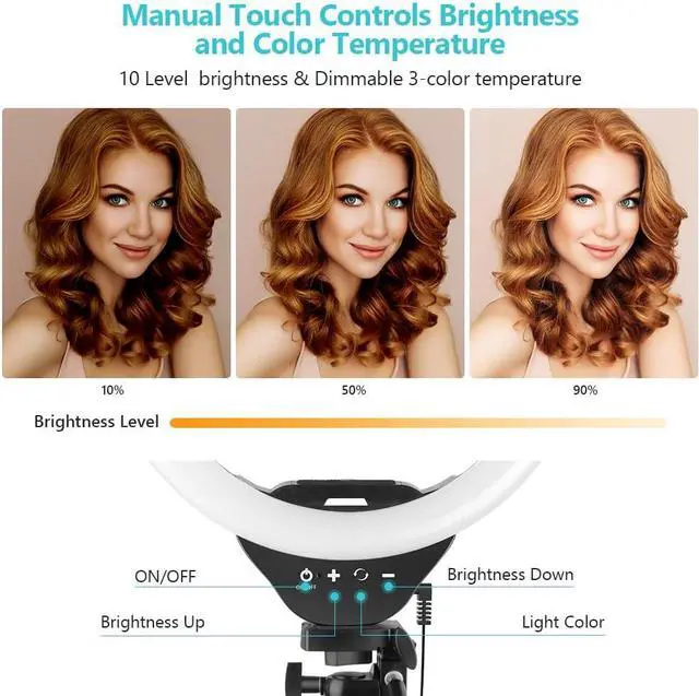 Alt view image 5 of 6 - Sensyne 10'' Ring Light with 50'' Extendable Tripod Stand, LED Circle Lights with Phone Holder for Live Stream/Makeup/YouTube Video/TikTok, Compatible with All Phones