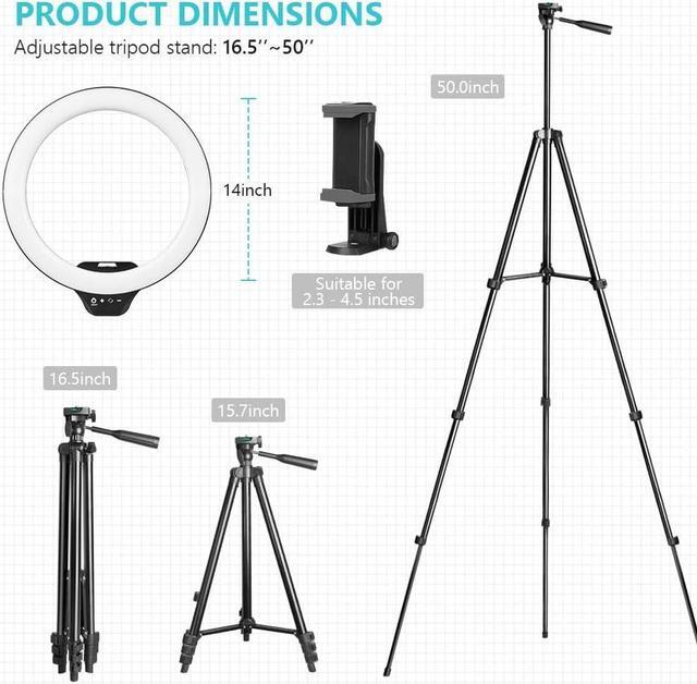 Alt view image 2 of 6 - Sensyne 14'' Ring Light with 50'' Extendable Tripod Stand, LED Circle Lights with Phone Holder for Live Stream/Makeup/YouTube Video/TikTok, Compatible with All Smartphones