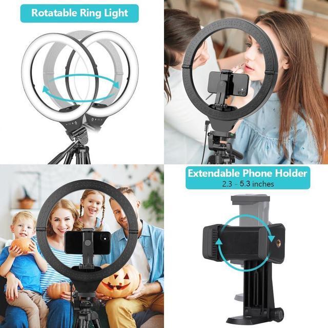 Alt view image 4 of 6 - Sensyne 14'' Ring Light with 50'' Extendable Tripod Stand, LED Circle Lights with Phone Holder for Live Stream/Makeup/YouTube Video/TikTok, Compatible with All Smartphones