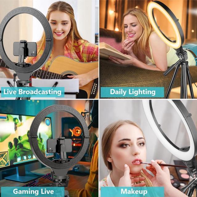 Alt view image 5 of 6 - Sensyne 14'' Ring Light with 50'' Extendable Tripod Stand, LED Circle Lights with Phone Holder for Live Stream/Makeup/YouTube Video/TikTok, Compatible with All Smartphones