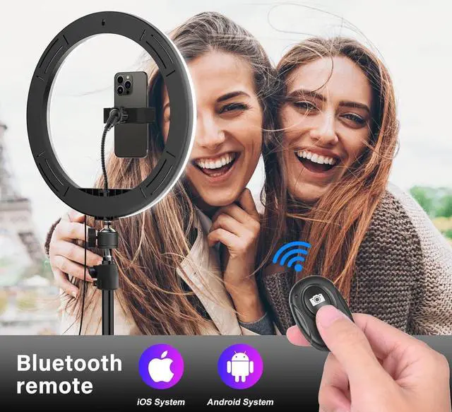 Alt view image 4 of 7 - 13" RGB Ring Light with 63" Stand and 2 Phone Holders, Tablet iPad Holder, Sunset Lamp, 51 Color Modes Selfie Ringlight with Desk Tripod, Halo Ring Light for TikTok/Live Stream/Makeup/YouTube