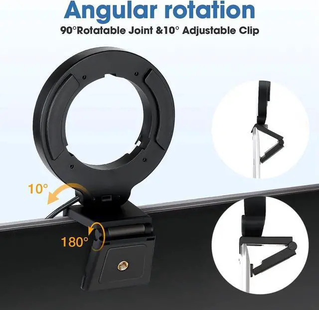 Alt view image 3 of 7 - Webcam Lighting,Ring Light for Laptop/Computer,Zoom Call Lighting,4''Small Video Conference Lighting with Webcam Style Mount and Tripod,3 Light Modes&10 Brightness Levels,Selfie 3000k, 4inch