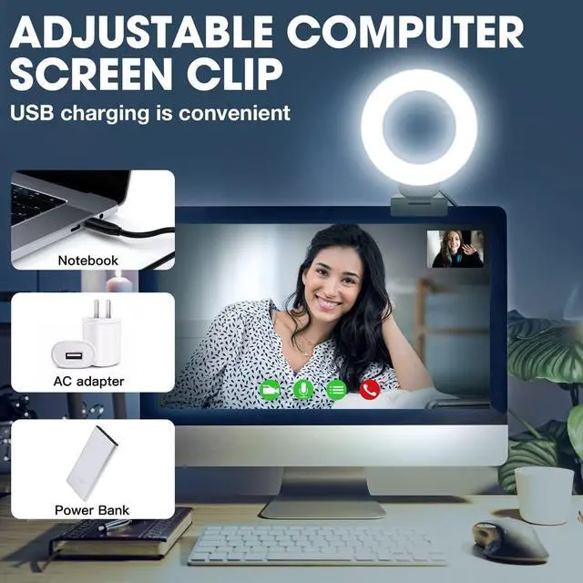 Alt view image 4 of 7 - Webcam Lighting,Ring Light for Laptop/Computer,Zoom Call Lighting,4''Small Video Conference Lighting with Webcam Style Mount and Tripod,3 Light Modes&10 Brightness Levels,Selfie 3000k, 4inch